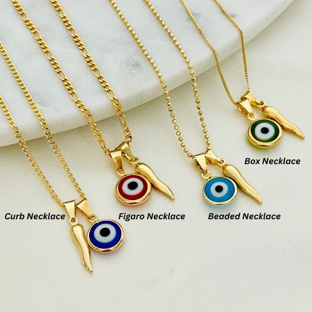 18K Gold Filled Evil Eye Necklace, Protection Charm Necklace, Evil Eye Chain